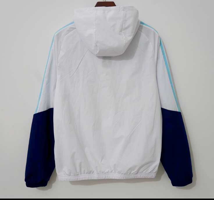 Chaqueta cortavientos Argentina 2026 blanca y azul con capucha (tallas S-3XL)