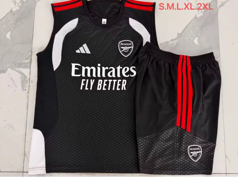 Conjunto de entrenamiento sin mangas Arsenal negro con blanco 26/27 (tallas S-XXL)