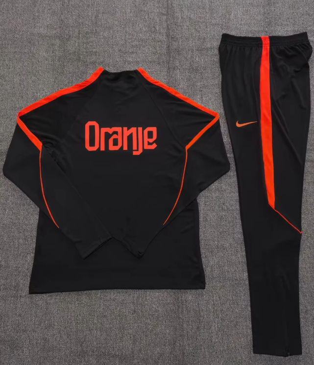 Chandal de entrenamiento negro con naranja de Holanda 2026 (tallas adultos y niños)