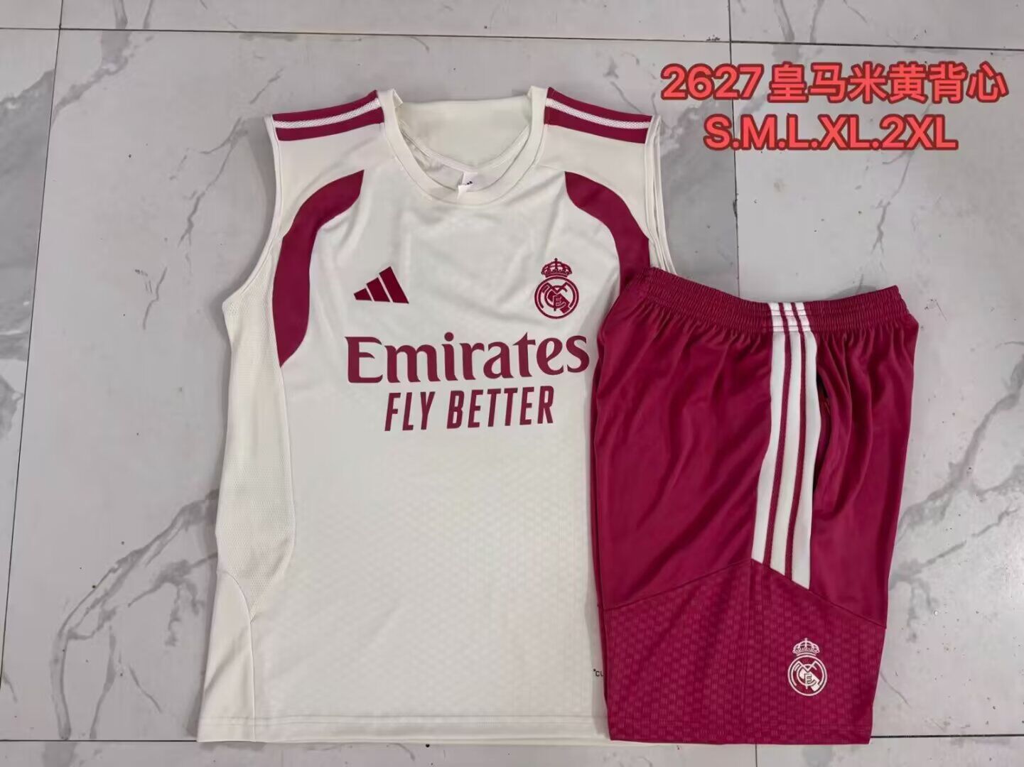 Conjunto sin mangas Real Madrid 26-27 blanco con rosa (tallas S-XXL)