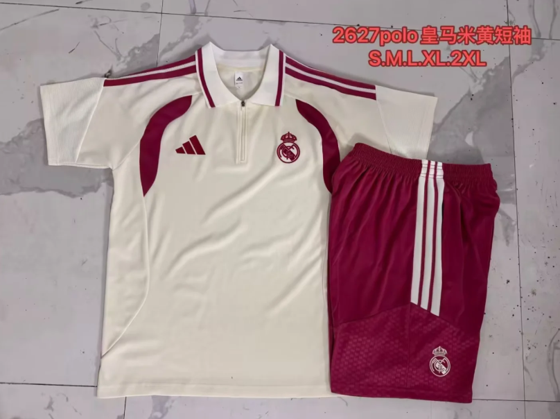 Conjunto de entrenamiento Polo Real Madrid 26-27 blanca con rosa tallas (tallas S-2XL)