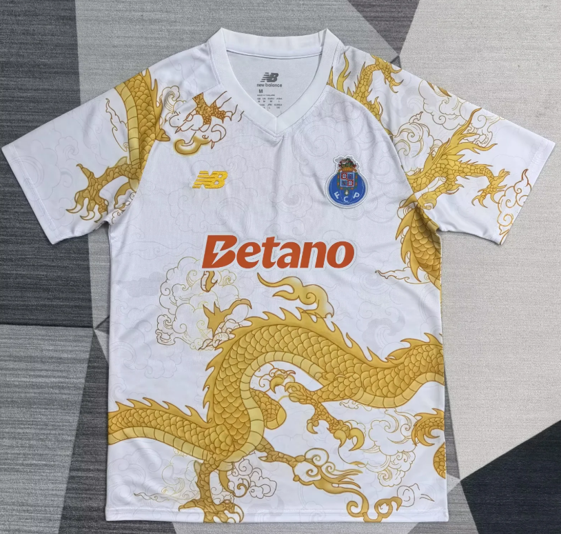 Camiseta Oporto blanco con dragón dorado versión especial (solo tallas S-4XL)