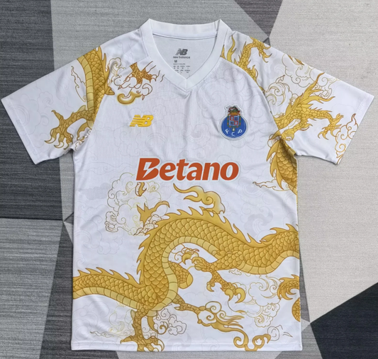 Camiseta Oporto blanco con dragón dorado versión especial (solo tallas S-4XL)