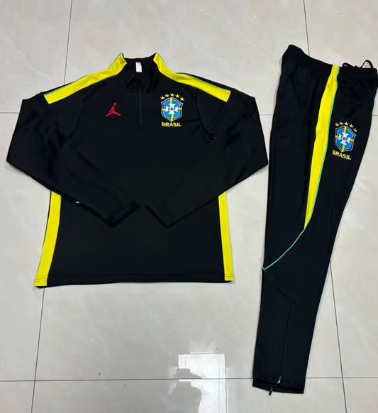 Chandal de entrenamiento Brasil 2026 negro con amarillo (tallas adultos y niños)