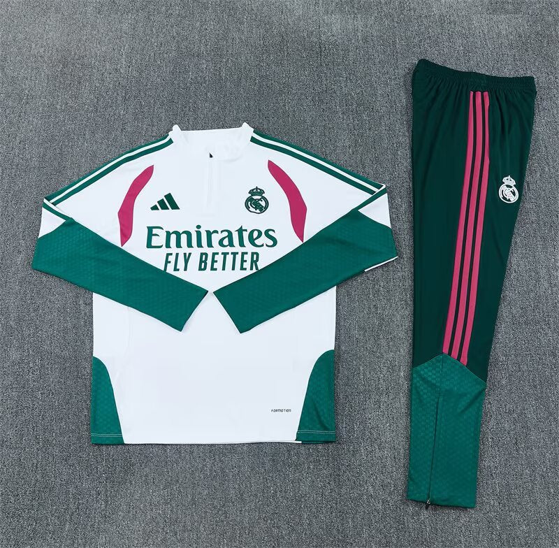 Chandal de entrenamiento Real Madrid 26-27 blanco con verde rosa (tallas adultos y niños)
