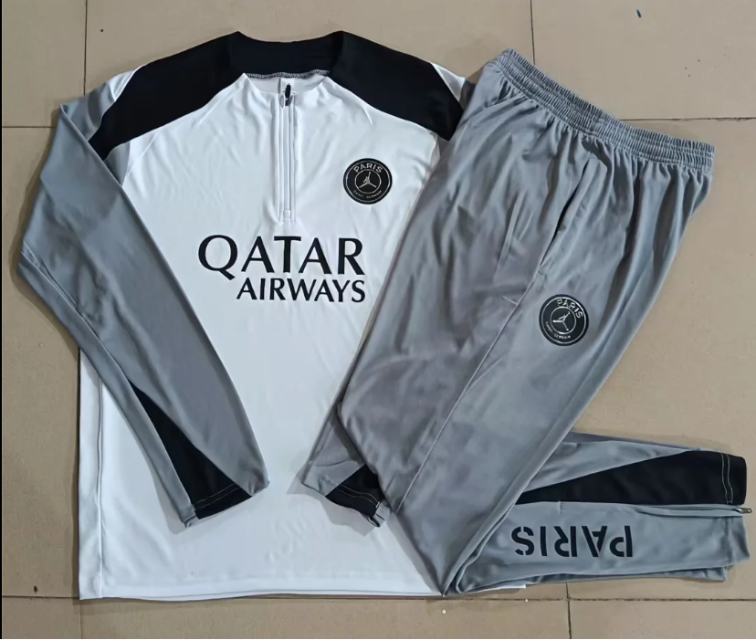 Chandal de entrenamiento Paris PSG blanco con gris (tallas adultos y niños)