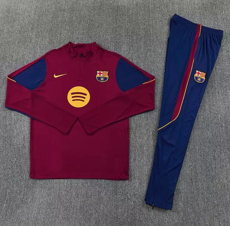 Chandal de entrenamiento Barcelona 26/27 rojo oscuro con azul oscuro (tallas adultos y niños)