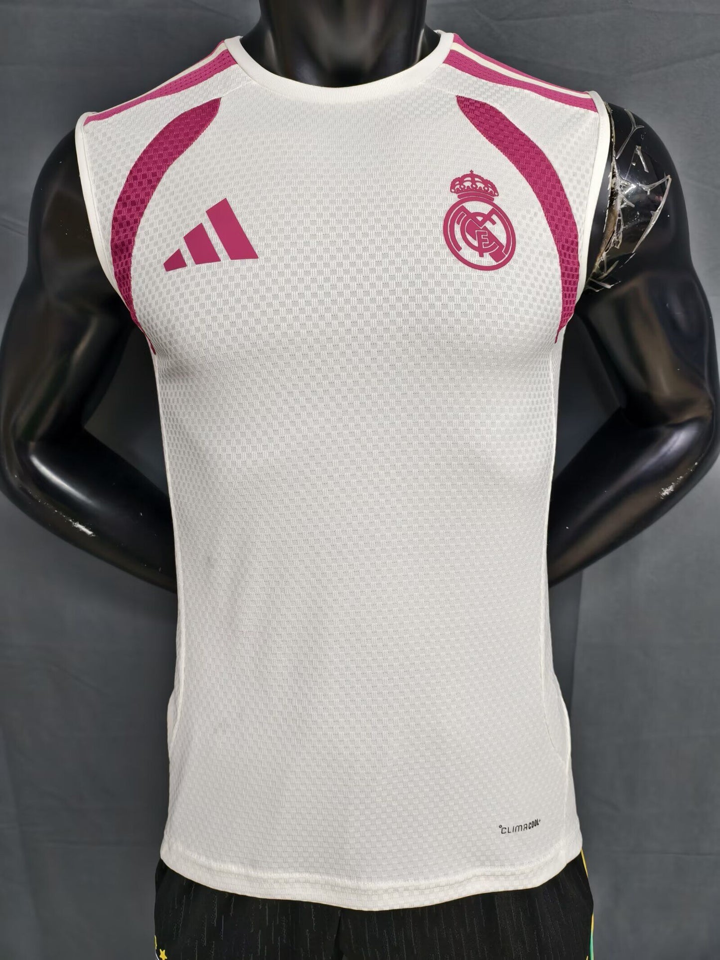 Camiseta sin mangas Real Madrid 26/27 blanco con rosa versión jugador (tallas S-3XL)