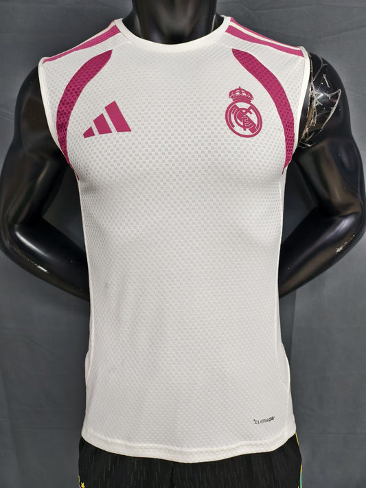 Camiseta sin mangas Real Madrid 26/27 blanco con rosa versión jugador (tallas S-3XL)