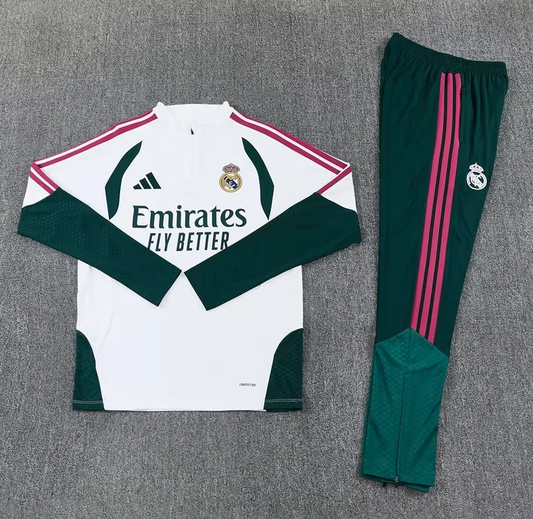 Chandal blanco con verde oscuro Real Madrid 26/27 (Tallas adultos y niños)