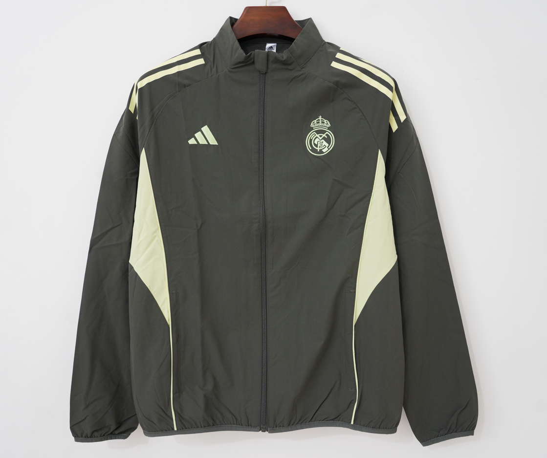 Chaqueta cortavientos Real Madrid gris oscuro con verde (tallas S-3XL)
