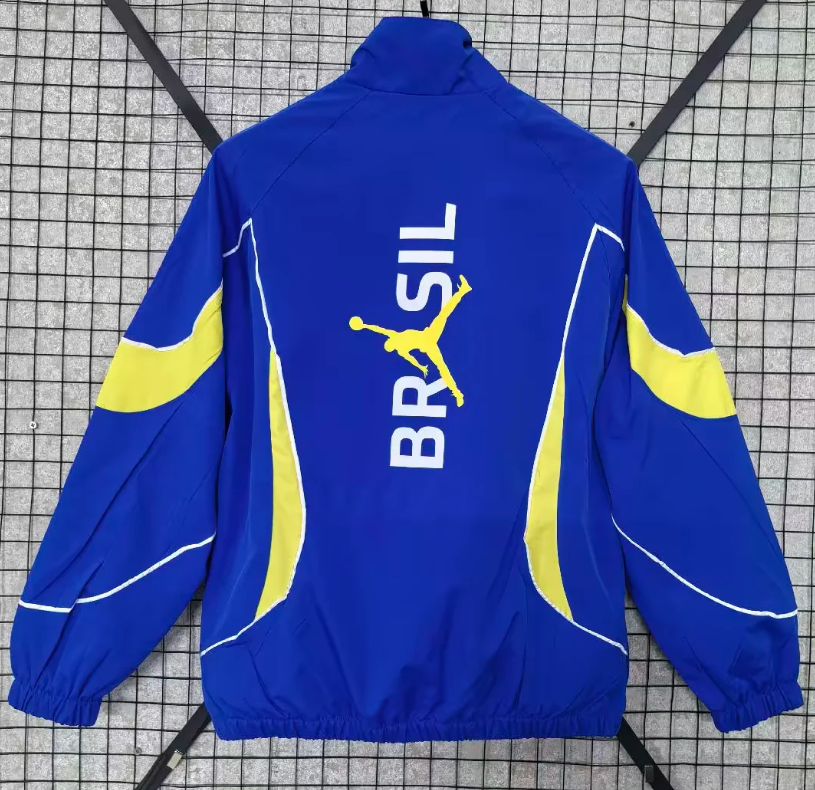 Chaqueta cortavientos Brasil 2026 azul con amarillo (tallas S-XXL)