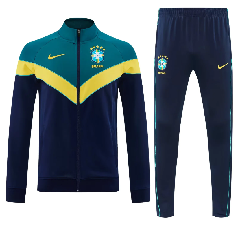 Chandal Brasil 2026 azul oscuro con verde y amarillo (tallas S-XXL)