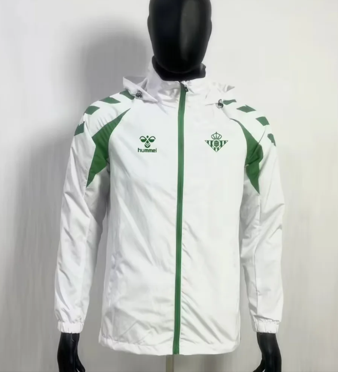 Chaqueta cortavientos blanca Betis con capucha (tallas S-XXL)