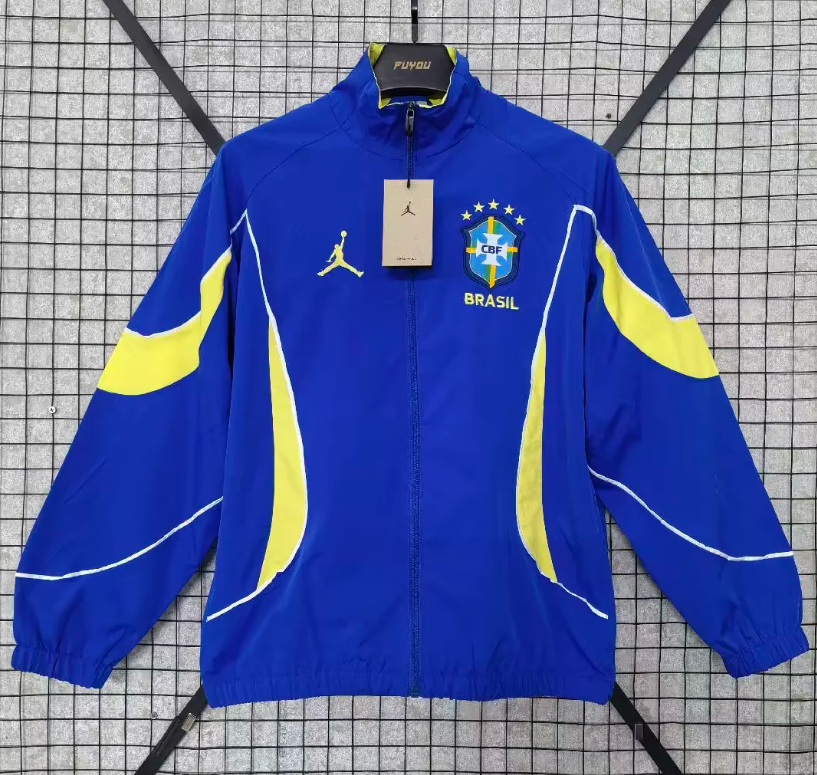 Chaqueta cortavientos Brasil 2026 azul con amarillo (tallas S-XXL)