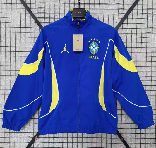 Chaqueta cortavientos Brasil 2026 azul con amarillo (tallas S-XXL)