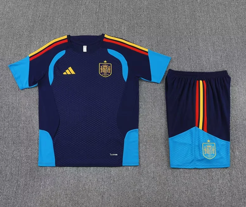Conjunto de entrenamiento España Mundial 2026 azul oscuro version jugador (Tallas adulto y niño)