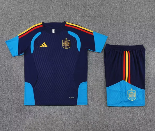 Conjunto de entrenamiento España Mundial 2026 azul oscuro version jugador (Tallas adulto y niño)
