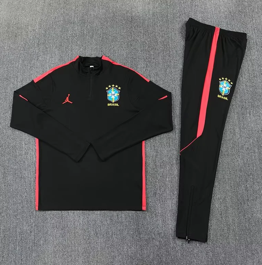 Chandal de entrenamiento Brasil 26 negro con rojo (tallas adultos y niños)