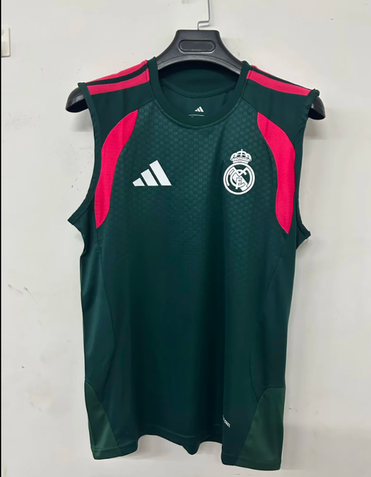 Camiseta sin mangas de entrenamiento Real Madrid 26-27 verde con rosa, versión jugador (tallas S-3XL)
