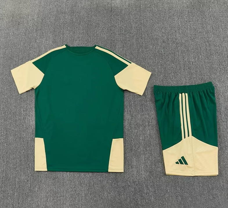 Conjunto de entrenamiento Real Madrid 26/27 verde con dorado (tallas adultos y niños)
