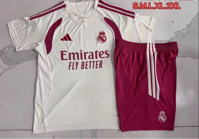 Conjunto de entrenamiento Real Madrid 26-27 blanca con rosa tallas (tallas adultos y niños) by Cafutshopp