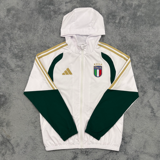 Chaqueta cortavientos blanca con gorro Italia 2026 (Solo tallas S-XXL)