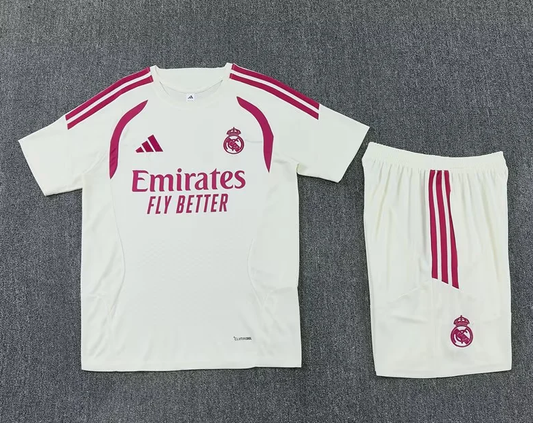 Conjunto de entrenamiento Real Madrid 26-27 blanca con rosa tallas (tallas adultos y niños)