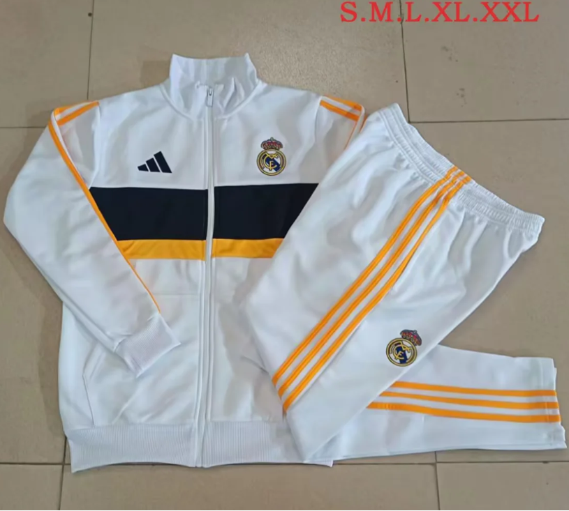 Chandal Real Madrid blanco con detalles amarilas 26/27 (Talla adulto y niño)