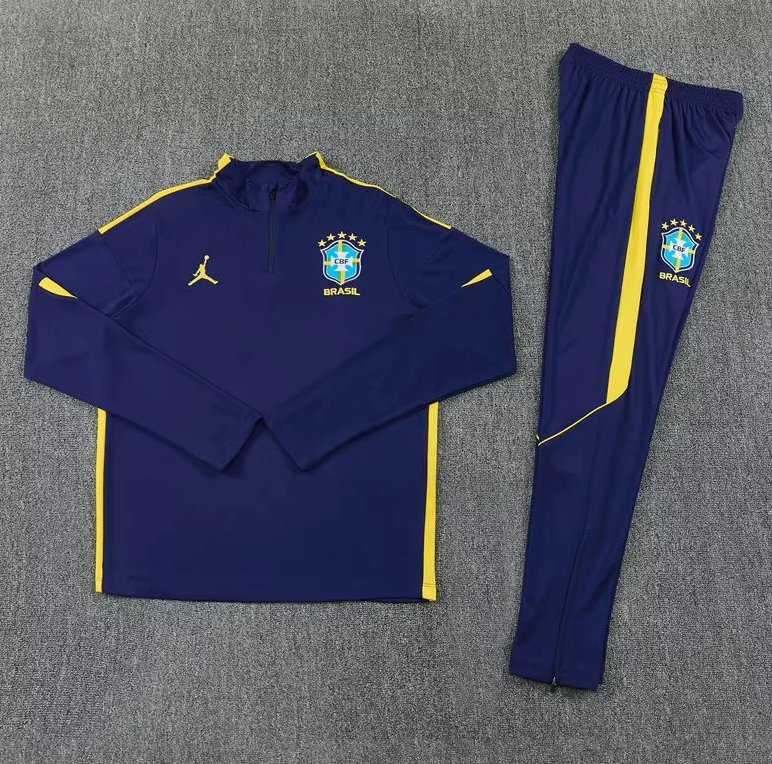 Chandal de entrenamiento Brasil 2026 azul oscuro con amarillo (tallas adultos y niños)