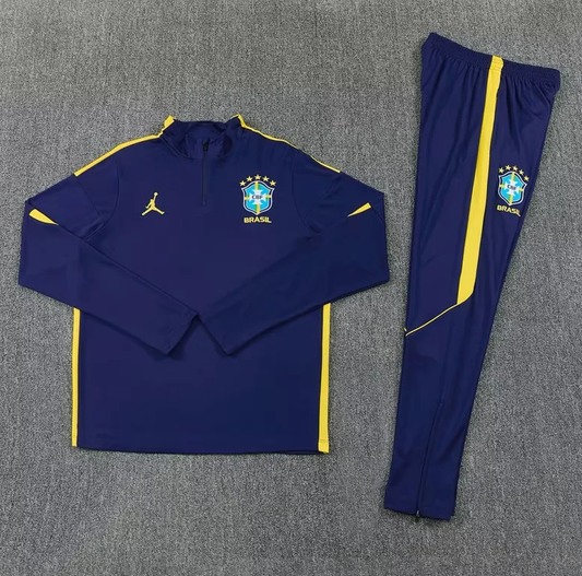 Chandal de entrenamiento Brasil 2026 azul oscuro con amarillo (tallas adultos y niños)