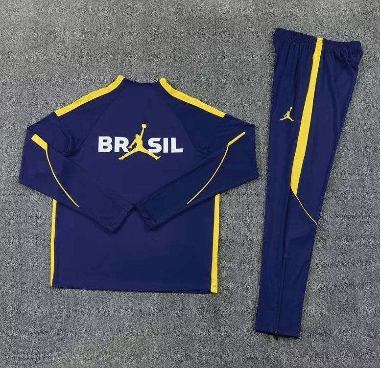 Chandal de entrenamiento Brasil 2026 azul oscuro con amarillo (tallas adultos y niños)