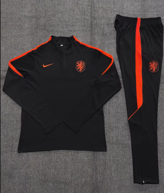 Chandal de entrenamiento negro con naranja de Holanda 2026 (tallas adultos y niños)