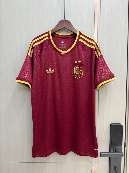 Camiseta España dos estrellas Mundial 2026 granate (solo versión fans) (tallas S-4XL)