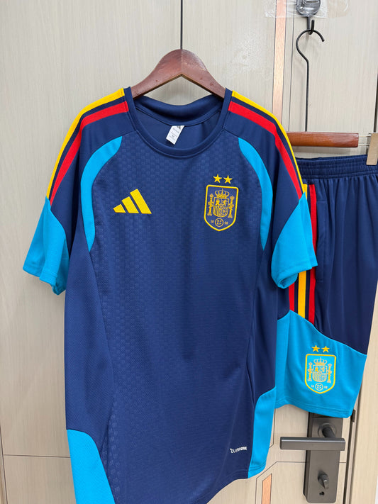 Conjunto de entrenamiento España dos estrellas Mundial 2026 azul oscuro (Tallas adulto y niño)